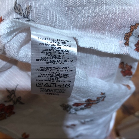 Ann Taylor Floral Linen Long Sleeve High-neck Ruffle Ivory Blouse Oversized XS - Picture 6 of 8